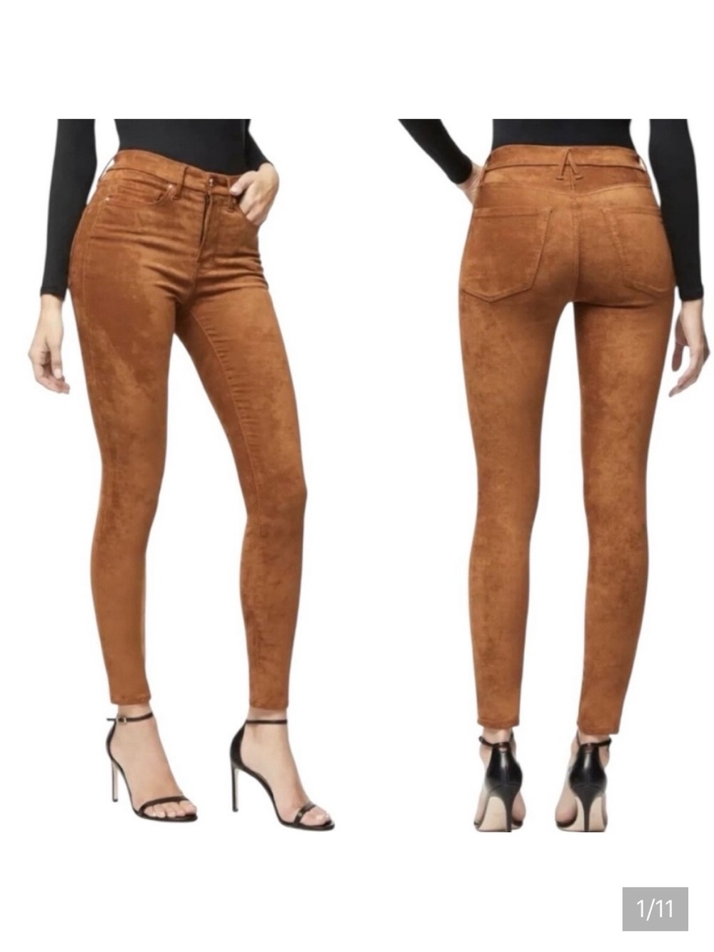 NWT Good American Good Waist Faux Suede Pants in Tobacco Brown - Size 28